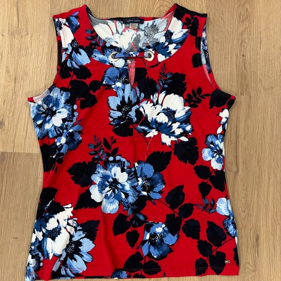 Tommy Hilfiger Red Black Blue Floral Blouse Top Women's Size Medium - Picture 3 of 6